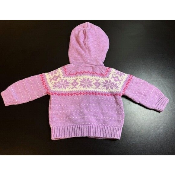 Oshkosh Size 9 month Infant Baby  Purple Button Up Knit Snowflake Sweater W/Hood - Picture 3 of 6